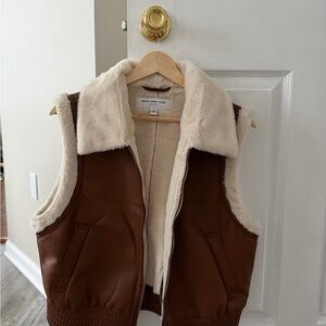 Marc New York Cream and Brown Shearling Vest